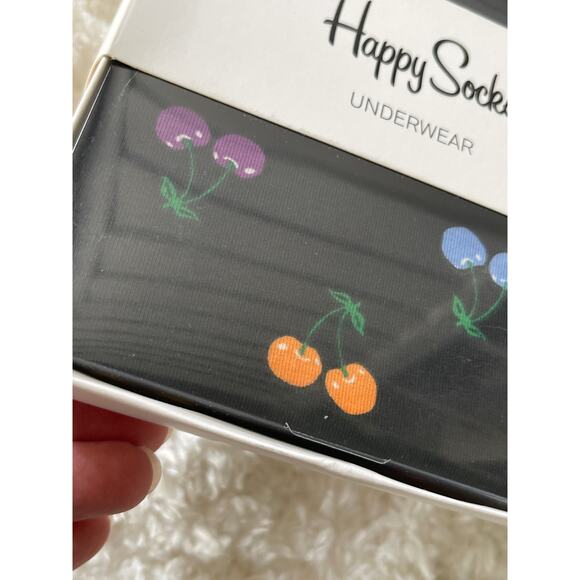 Happy Socks Mens Boxer Brief Underwear Medium Colorful Cherry in Black NEW - Picture 8 of 9